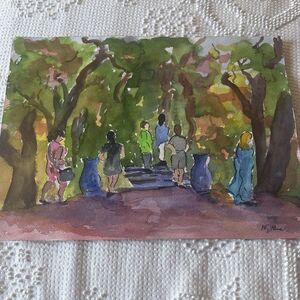 Water Painting Of People Below Trees